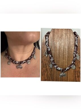 Charmed-Handmade braided Brown bandana silver Budah Charm Necklace